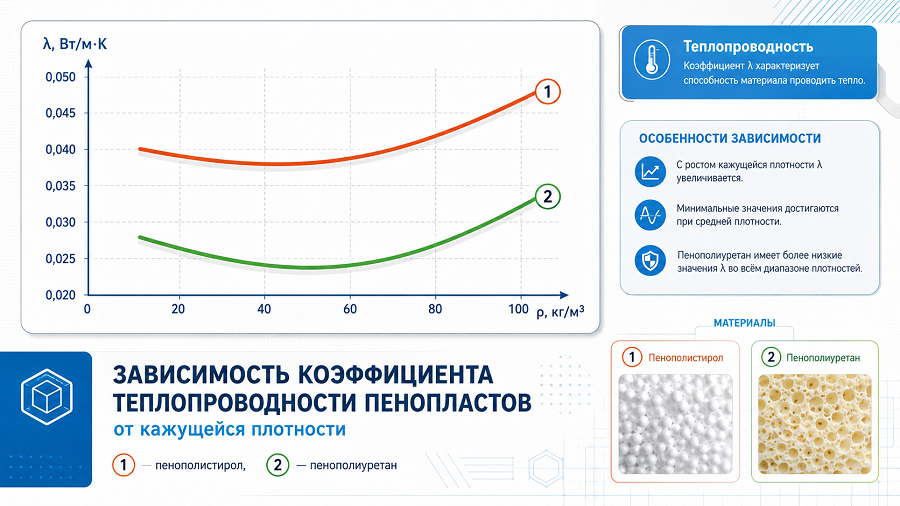 Зависимость коэффициента теплопроводности от кажущейся плотности